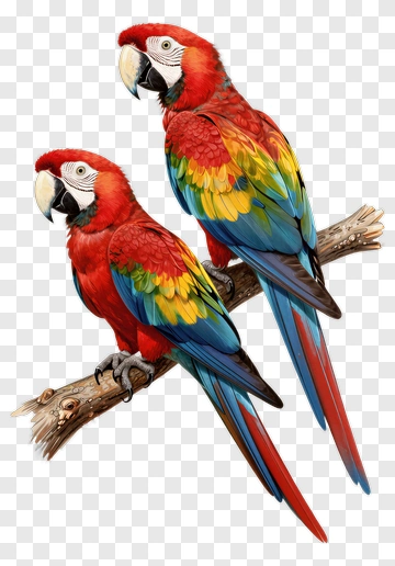 Two Colorful Macaws Perched On A Branch PNG