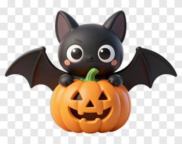 Cute Bat Cat With Pumpkin PNG