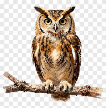 Owl Perched On Branch PNG