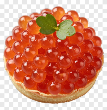 Red Caviar Tart With Green Leaf PNG