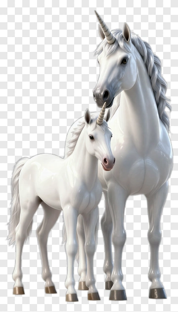 White Unicorn And Foal PNG