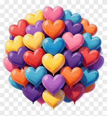 Colorful Heart Balloons Cluster PNG