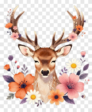 Deer With Floral Antlers PNG