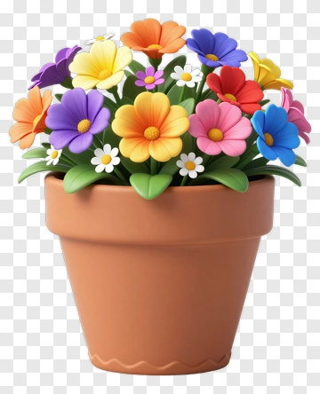 Colorful Flower Pot With Vibrant Blooms PNG