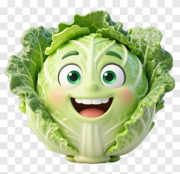 Happy Cabbage Character PNG
