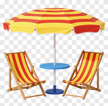 Beach Umbrella And Deck Chairs Set PNG