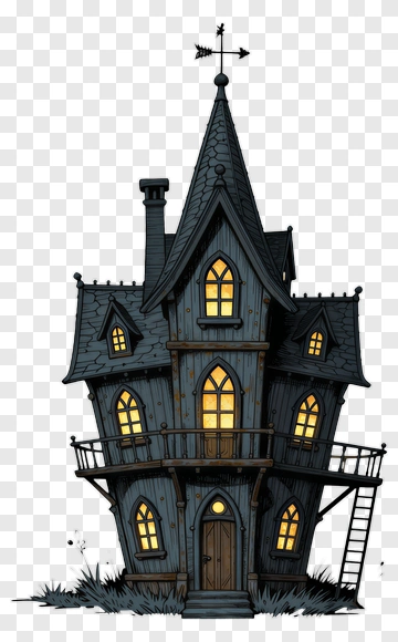 Haunted House With Lit Windows PNG