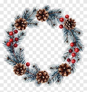 Watercolor Pine Wreath With Berries PNG