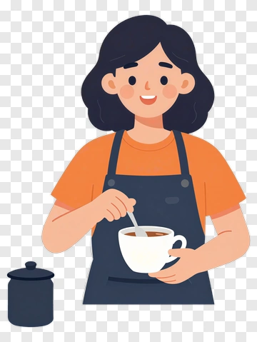 Barista Stirring Coffee With A Smile PNG