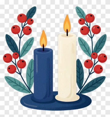 Two Candles With Berries And Leaves PNG