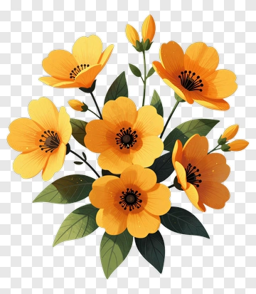 Orange Flower Bouquet With Green Leaves PNG