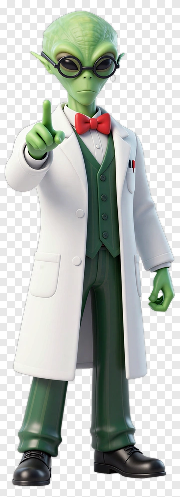 Green Alien Scientist Pointing PNG