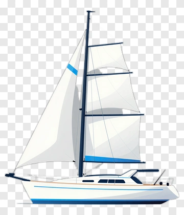 White Sailboat With Blue Accents PNG
