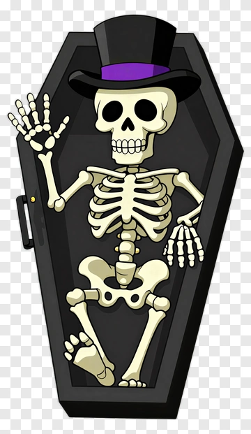 Skeleton In A Coffin Waving PNG