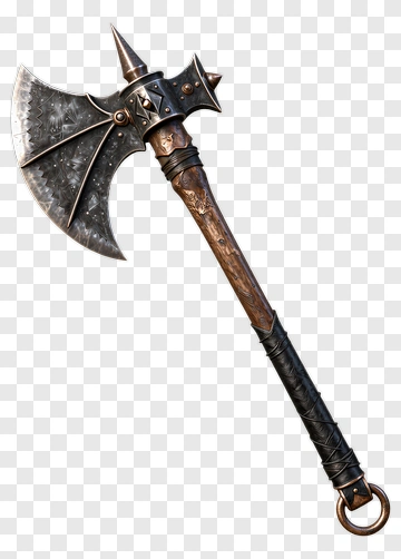 War Axe With Ornate Blade PNG