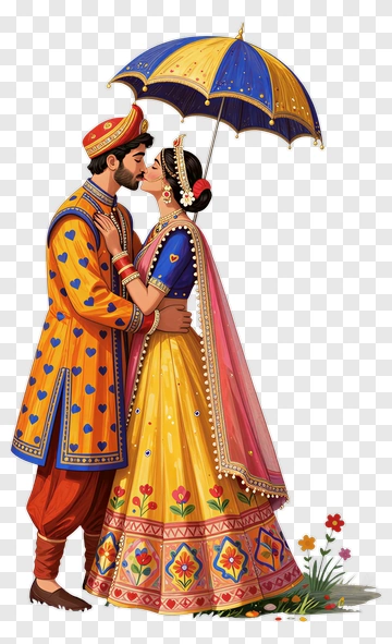 Couple In Traditional Wedding Attire PNG