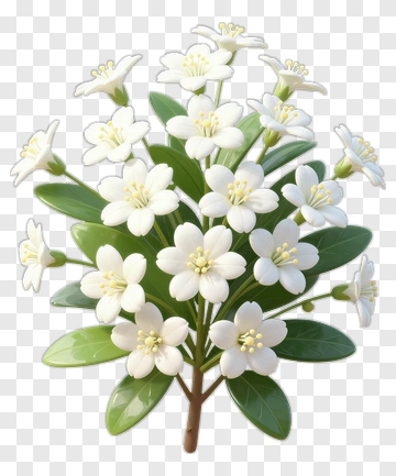White Flower Bouquet With Green Leaves PNG