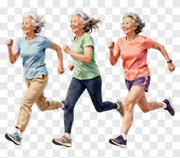 Three Elderly Women Running Together PNG