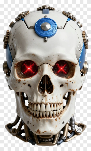 Robot Skull With Red Eyes PNG