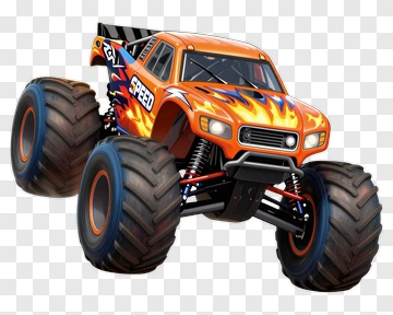 Orange Monster Truck With Flames PNG