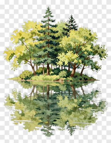 Island With Trees And Reflection PNG