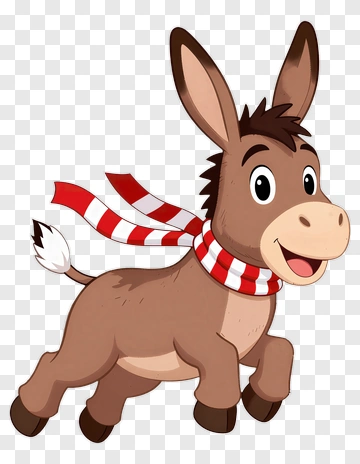 Happy Running Donkey With Red And White Scarf PNG