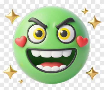 Angry Smiling Green Emoji With Hearts And Stars PNG