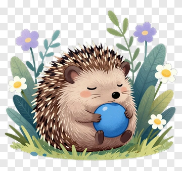 Cute Hedgehog Holding Blue Ball PNG