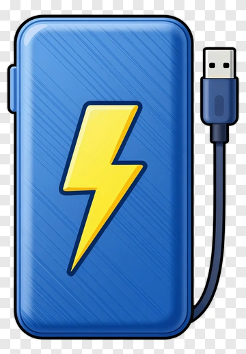 Blue Power Bank With Lightning Bolt PNG
