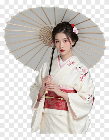 Woman In Kimono Holding Umbrella PNG