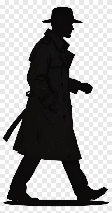 Silhouette Of A Man In Hat And Coat PNG