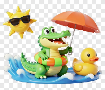 Alligator And Duck In Summer Pool PNG