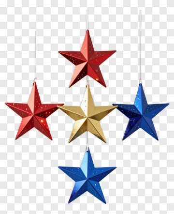 Red Gold And Blue Star Ornaments PNG