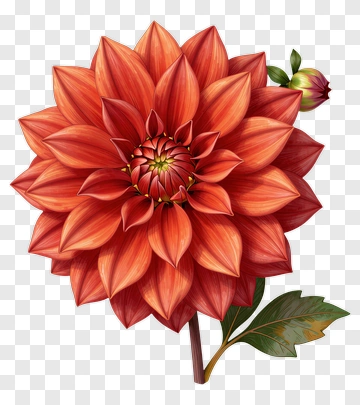 Red Dahlia With Green Leaf PNG