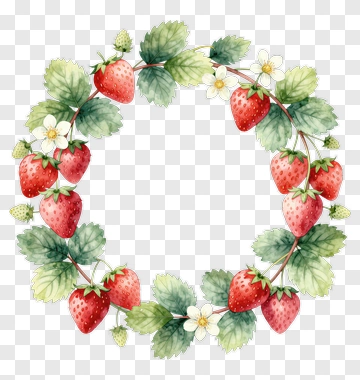 Strawberry Wreath With Flowers And Leaves PNG