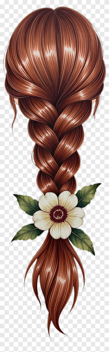 Brown Hair Braid With White Flower PNG