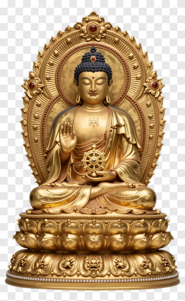 Golden Buddha Statue With Dharma Wheel PNG