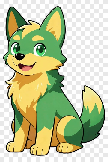 Cute Green And Yellow Fox Puppy PNG