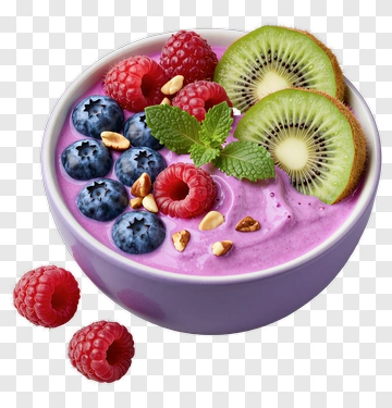 Purple Smoothie Bowl With Fresh Berries And Kiwi PNG