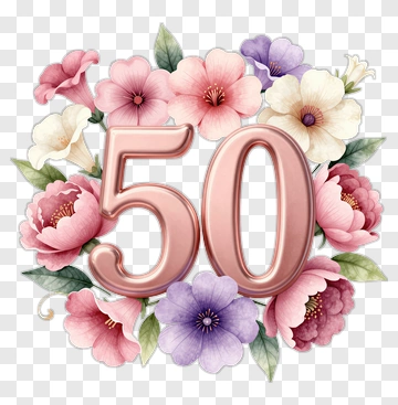 Number 50 Surrounded By Flowers PNG