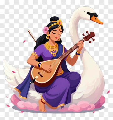 Woman Playing Musical Instrument With Swan PNG