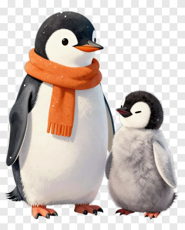 Penguin And Penguin Chick In Snow PNG