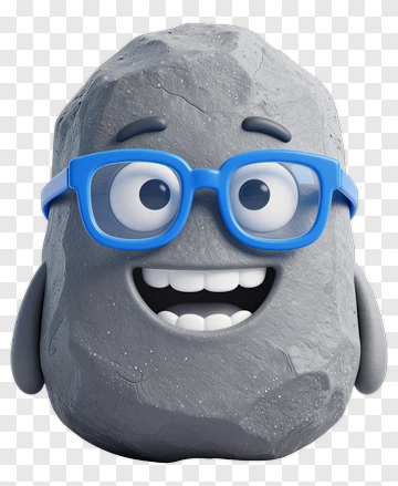 Happy Rock Character With Blue Glasses PNG