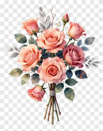 Pink Rose Bouquet With Green Leaves PNG