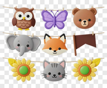 Cute Animal And Flower Cutouts PNG