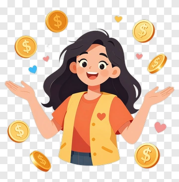Happy Girl Surrounded By Coins PNG