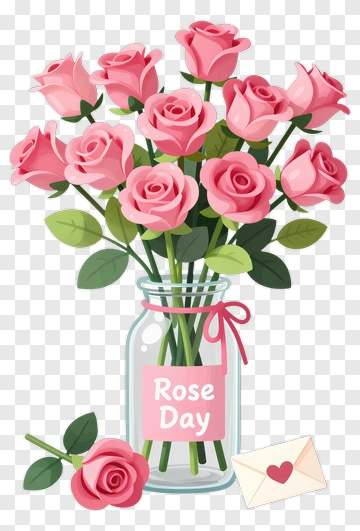 Pink Roses In Glass Vase With Envelope PNG