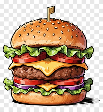 Cartoon Style Hamburger With Cheese And Lettuce PNG