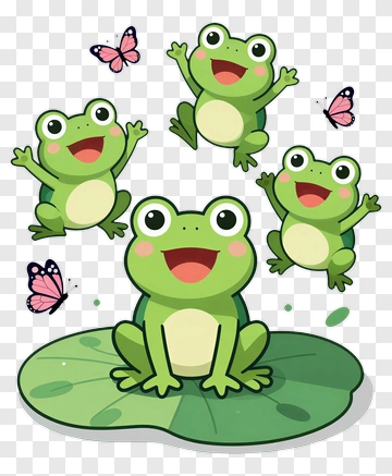 Happy Frogs And Butterflies PNG