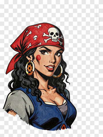 Pirate Woman With Skull Bandana PNG